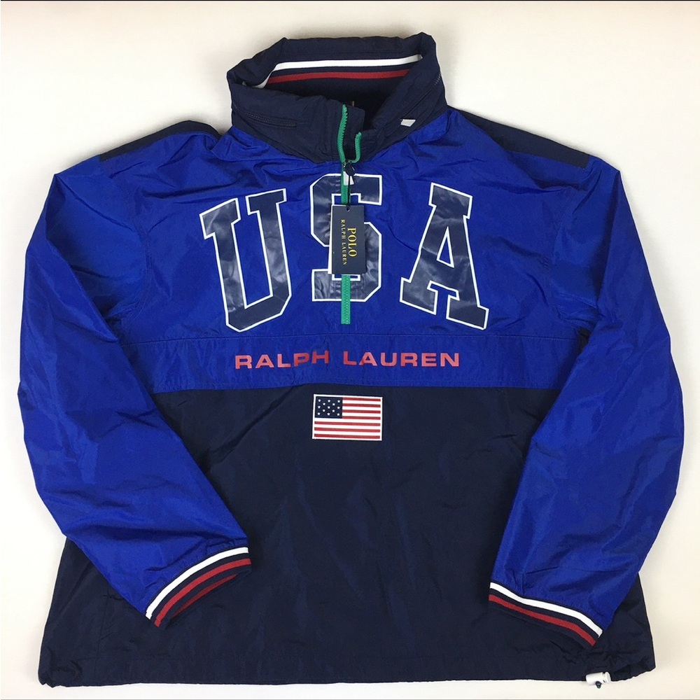 Polo Ralph Lauren USA United States 1/4 Zip Hooded Jacket Windbreaker men L new